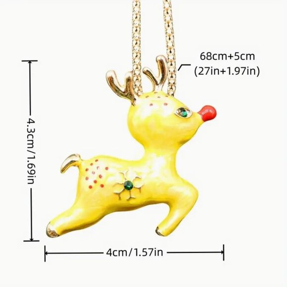 Betsey Johnson Necklace Enamel Yellow Reindeer - Picture 2 of 2